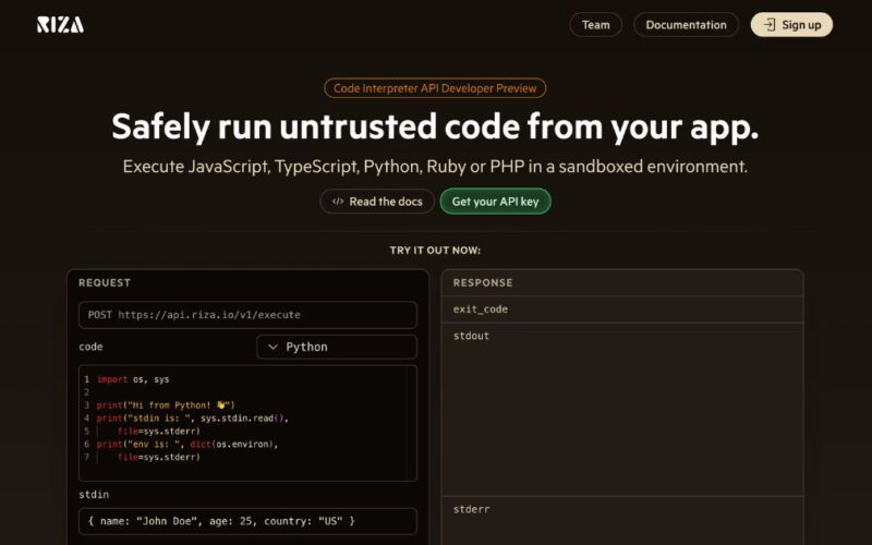 Riza: Safely execute JavaScript, Python, Ruby, PHP in sandbox